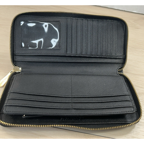 Michael Kors Jet Set Continental Large Black Wallet Pebbled Leather Zippered - Picture 2 of 15